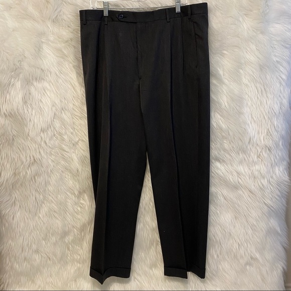 Brooks Brothers Pleated Wool Charcoal Gray Dress Pants Trousers Size 38x30